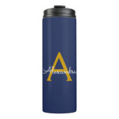 Marineblauwe Gouden Moderne Script Meisjesachtige  Thermosbeker (Voorkant)