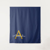 Marineblauwe Gouden Moderne Script Meisjesnaam Mon Wandkleed (Voorkant)