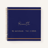 Marineblauwe gouden naam script minimalistisch notitieboek (Voorkant)