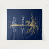 Marineblauwe Gouden Palmboom Strand Trouwachtergro Wandkleed (Voorkant (horizontaal))