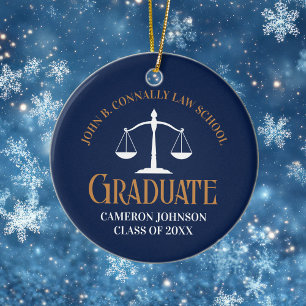 Marineblauwe gouden rechtenfaculteit afstudeercade keramisch ornament