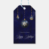 Marineblauwe Gouden Sierad Kerst Cadeaulabel (Voorkant)