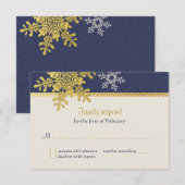 Marineblauwe Gouden Sneeuwvlok Winter Huwelijkskaa RSVP Kaartje (Voorkant / Achterkant)