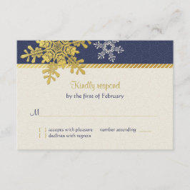 Marineblauwe Gouden Sneeuwvlok Winter Huwelijkskaa RSVP Kaartje