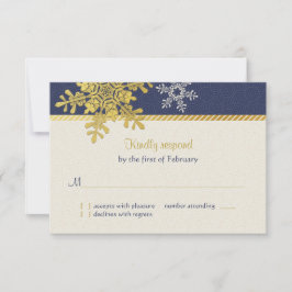 Marineblauwe Gouden Sneeuwvlok Winter Huwelijkskaa RSVP Kaartje
