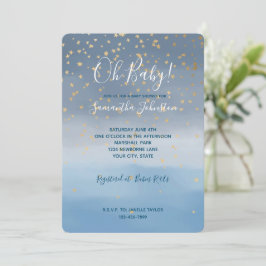 Marineblauwe Gouden Sterren Hemel Watercolor Baby Kaart