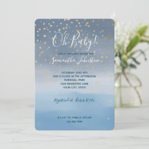 Marineblauwe Gouden Sterren Hemel Watercolor Baby  Kaart