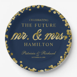 Marineblauwe gouden toekomstige meneer en mevrouw papieren bordje