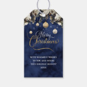 Marineblauwe Gouden Vrolijke Kerstmis van Bloemen Cadeaulabel (Voorkant)