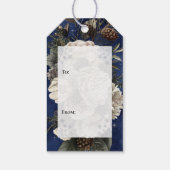 Marineblauwe Gouden Vrolijke Kerstmis van Bloemen Cadeaulabel (Achterkant)