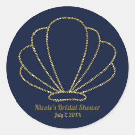 Marineblauwe & Gouden Zee Schelp Zeemeermin Bruids Ronde Sticker