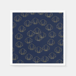 Marineblauwe & Gouden Zee Schelp Zeemeermin Bruids Servet