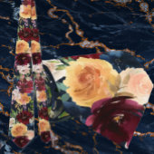 Marineblauwe, goudgele, roze wijn bloemenkraag stropdas