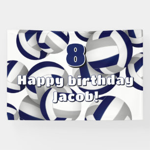 marineblauwe grijze volleybal kinderverjaardagsfee spandoek