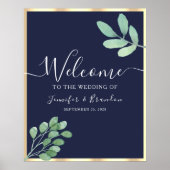 Marineblauwe groene huwelijksbegroeting poster (Voorkant)