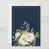 Marineblauwe groene roze witte florale bruiloft kaart (Achterkant)