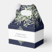 Marineblauwe groene trouw-trouhartjes bedankdoosjes (Achterkant)