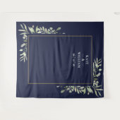 Marineblauwe groene trouwfotocabine-achtergrond wandkleed (Voorkant (horizontaal))