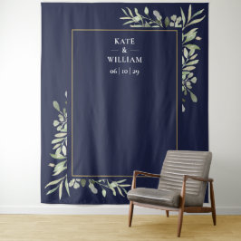 Marineblauwe groene trouwfotocabine-achtergrond wandkleed