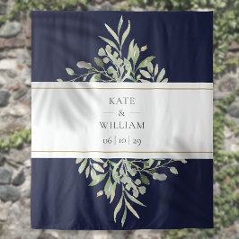 Marineblauwe groene trouwfotocabine-achtergrond wandkleed