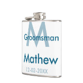 Marineblauwe groomsman naam letter datum mannelijk heupfles (Links)