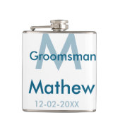 Marineblauwe groomsman naam letter datum mannelijk heupfles (Voorkant)