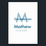 Marineblauwe groomsman naam letter datum mannelijk kaart<br><div class="desc">ontwerp</div>