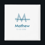 Marineblauwe groomsman naam letter datum mannelijk magneet<br><div class="desc">ontwerp</div>