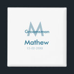 Marineblauwe groomsman naam letter datum mannelijk magneet<br><div class="desc">ontwerp</div>