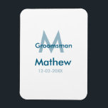 Marineblauwe groomsman naam letter datum mannelijk magneet<br><div class="desc">ontwerp</div>