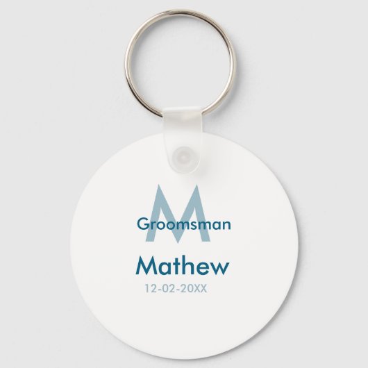 Marineblauwe groomsman naam letter datum mannelijk sleutelhanger (Voorkant)