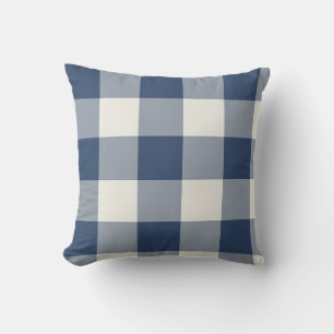 Marineblauwe grote geruite Gingham Kussen