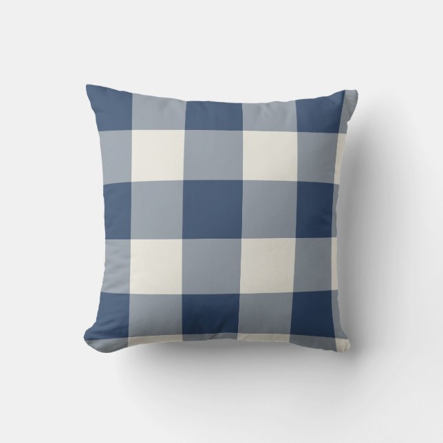 Marineblauwe grote geruite Gingham Kussen (Voorkant)