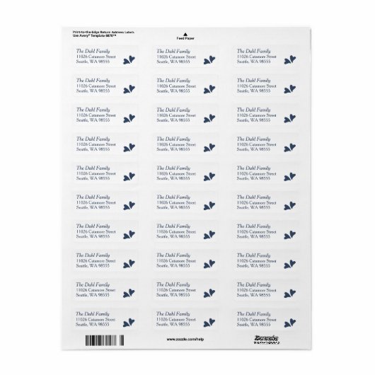 Marineblauwe harten Adres Label Sheet (Full Sheet)