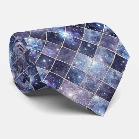 Marineblauwe Hemelse Diamant Lattice Ster Stropdas (Opgerold)