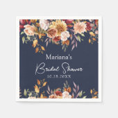 Marineblauwe herfst bloem bruidsdouche servet (Voorkant)