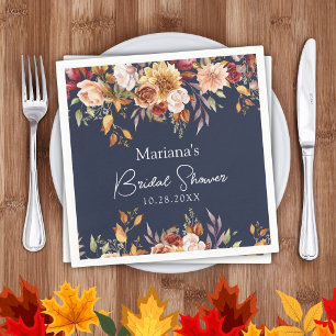 Marineblauwe herfst bloem bruidsdouche servet