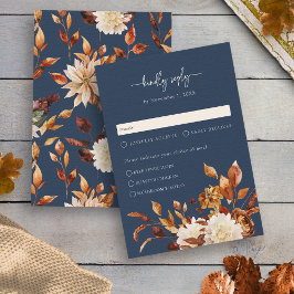 Marineblauwe Herfstbladeren Reactiekaart RSVP Kaartje