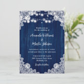 Marineblauwe Houten Kant Romantische Rustieke Chic Kaart (Staand voorkant)
