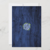 Marineblauwe Hydrangea Houten Huwelijks Proefdiner Kaart (Achterkant)