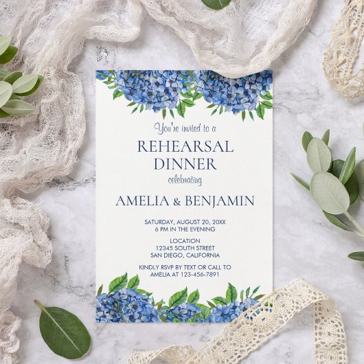 Marineblauwe Hydrangea Houten Huwelijks Proefdiner Kaart