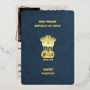 Marineblauwe India-paspoort Save The Date Folie Uitnodiging