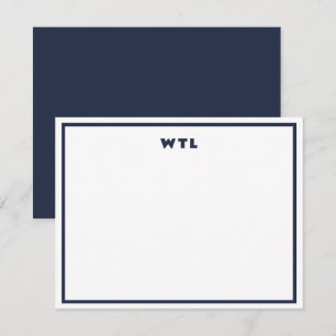 Marineblauwe Initiaal Monogram Moderne Notitiekaar Kaart