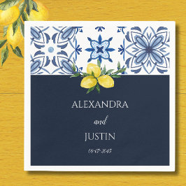 Marineblauwe Italiaanse Citroen Mediterrane Trouwf Servet