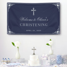 Marineblauwe Jongens Doop Vintage Elegante Doopfee