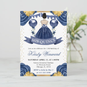 Marineblauwe jurk Bruine prinses Quinceanera Kaart