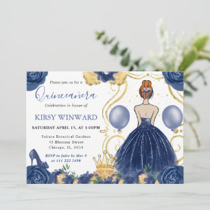 Marineblauwe jurk rode haren prinses Quinceanera Kaart