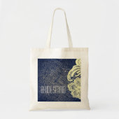 marineblauwe jute kant rustieke bruiloft bruidsmei tote bag (Voorkant)