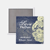 Marineblauwe jute kant rustieke bruiloft Save the  Magneet (Voorkant / Achterkant)