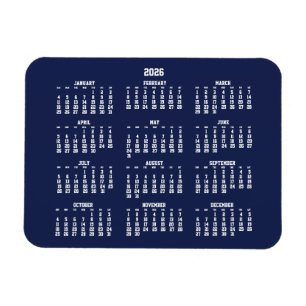 Marineblauwe Kalender 2026 Kleine Flexibele Magnee Magneet